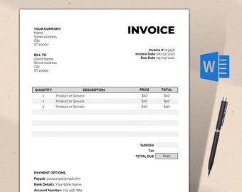Microsoft Word Invoice Template, Basic Minimalist Invoice Template ...