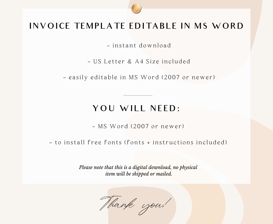 Invoice Template Word / Simple Billing Form / Editable / Instant ...