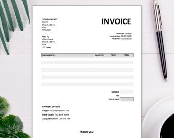 Basic Rechnung Vorlage für MS Word | Bearbeitbares Rechnungsformular | PDF zum Ausdrucken der Rechnung für kleine Unternehmen