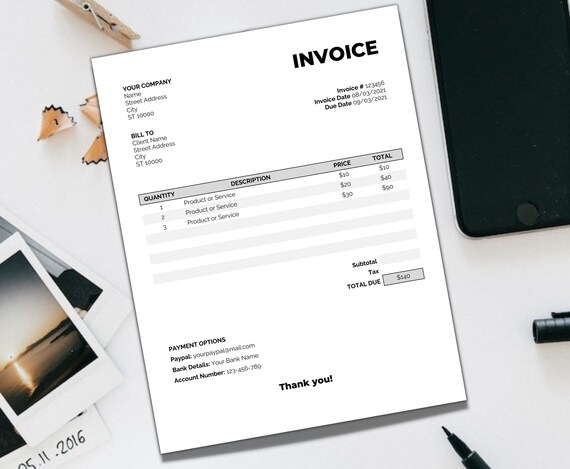 Invoice Template Word / Basic Billing Form / Editable / Instant Download