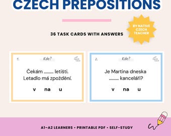 Czech Prepositions V NA U Task Cards | A1-A2 Grammar Practice (Digital Download)