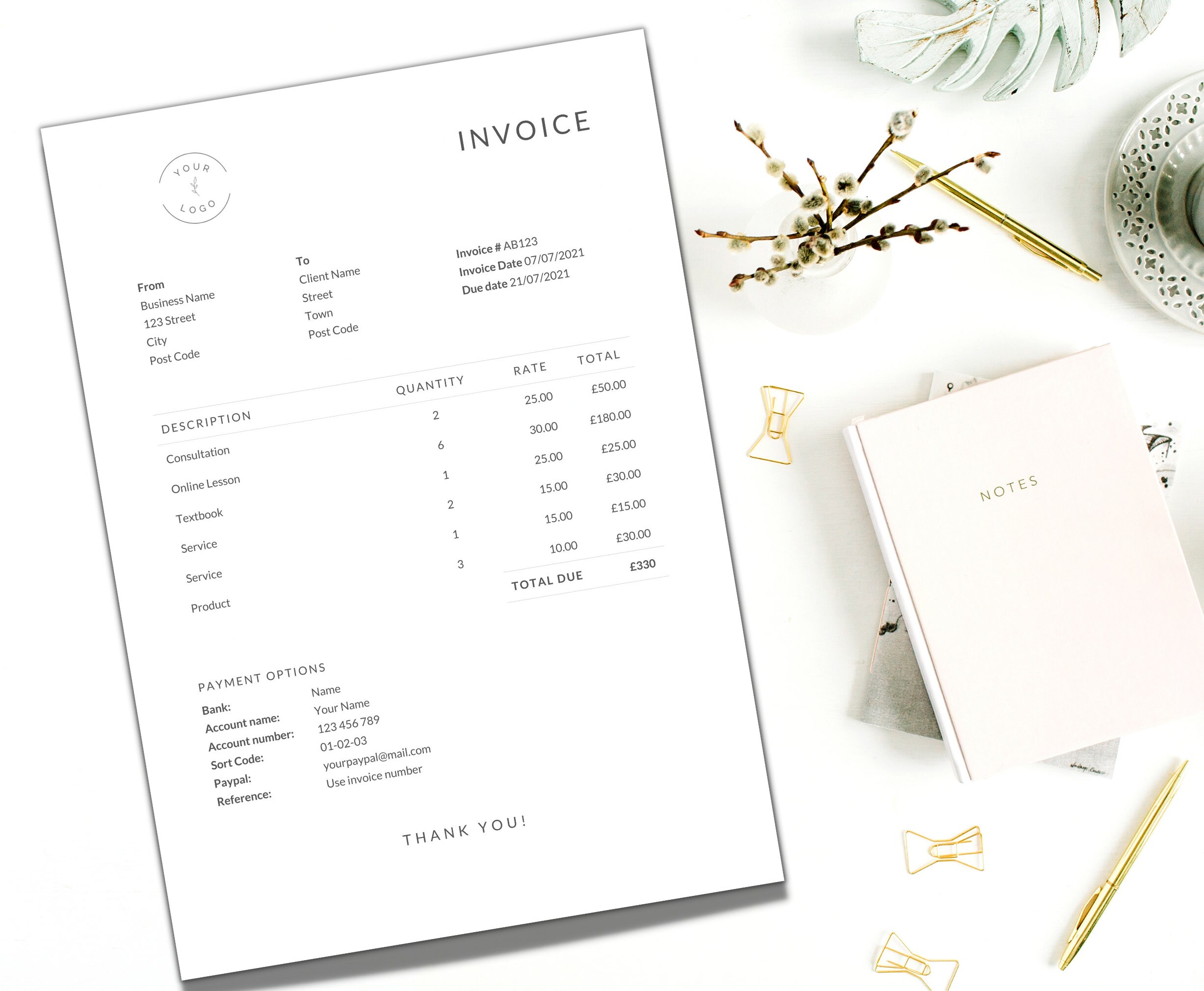 Invoice Template Word / Simple Billing Form / Editable / Instant ...