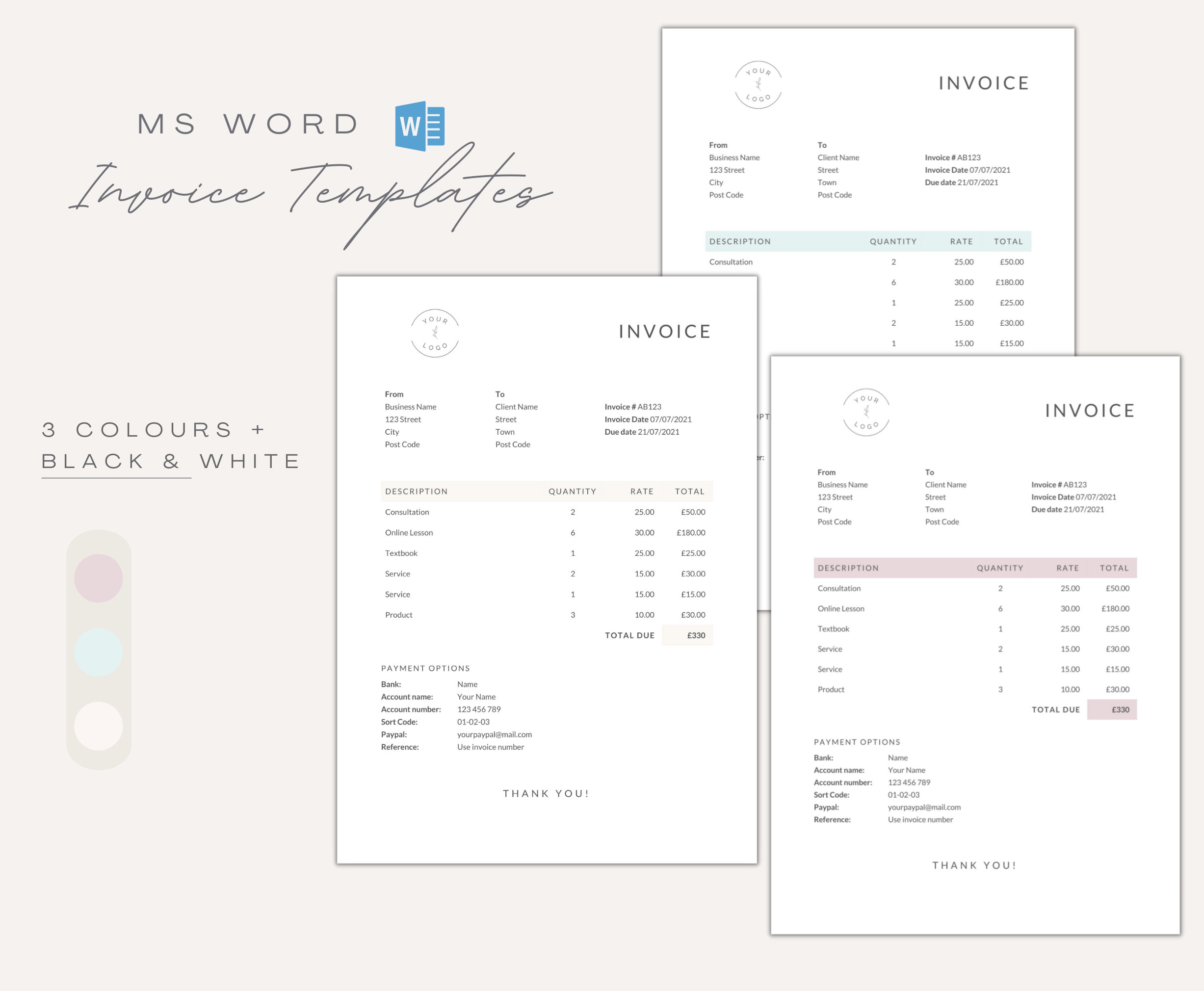 Invoice Template Word Logo Editable Billing Form - Etsy UK