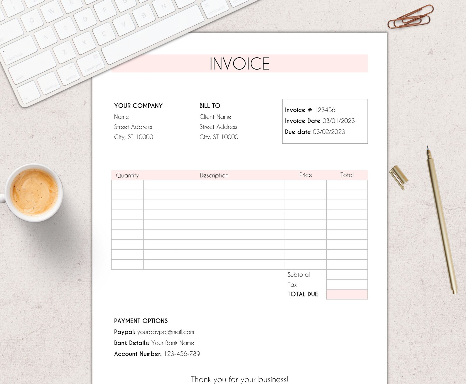 Invoice Template Word / Pink Billing Form / Editable / Instant Download ...