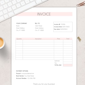 Invoice Template Word / Pink Billing Form / Editable / Instant Download