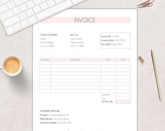 Rechnungsvorlage Word / Rosa Rechnungsformular / Bearbeitbar / Sofort Download