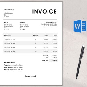 Editable Invoice Template | Microsoft Word | Printable & Customizable ...