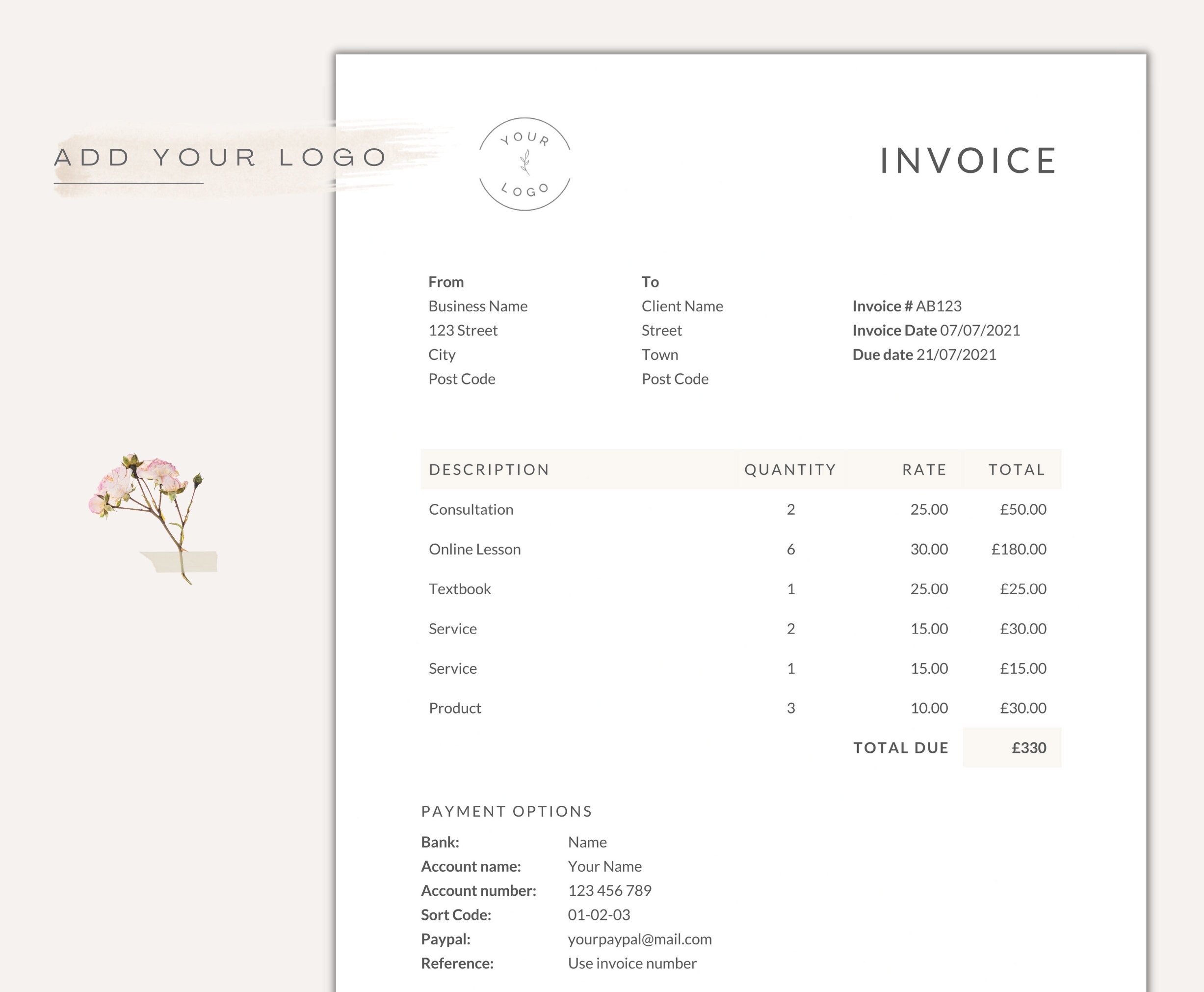 Invoice Template Word | Logo | Editable Billing Form - Etsy UK