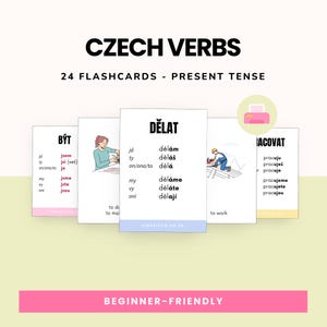 Flashcards de conjugação de verbos em tcheco | Aprenda tcheco para iniciantes | Cartões de estudo de idioma para impressão | Download digital