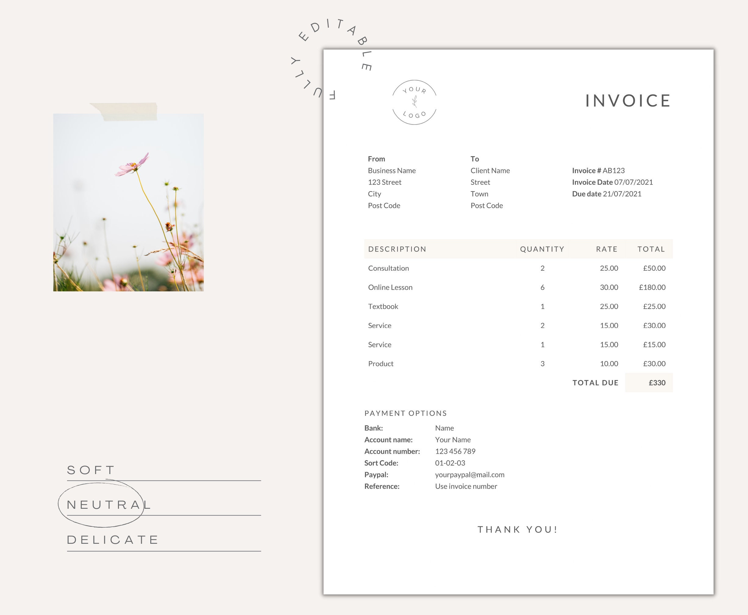 Invoice Template Word | Logo | Editable Billing Form - Etsy UK