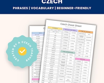 Tschechisch schnell lernen – Französischer Anfängerwortschatz PDF | Grundlegende Wörter und Phrasen Spickzettel | Druckbare Sprachführer