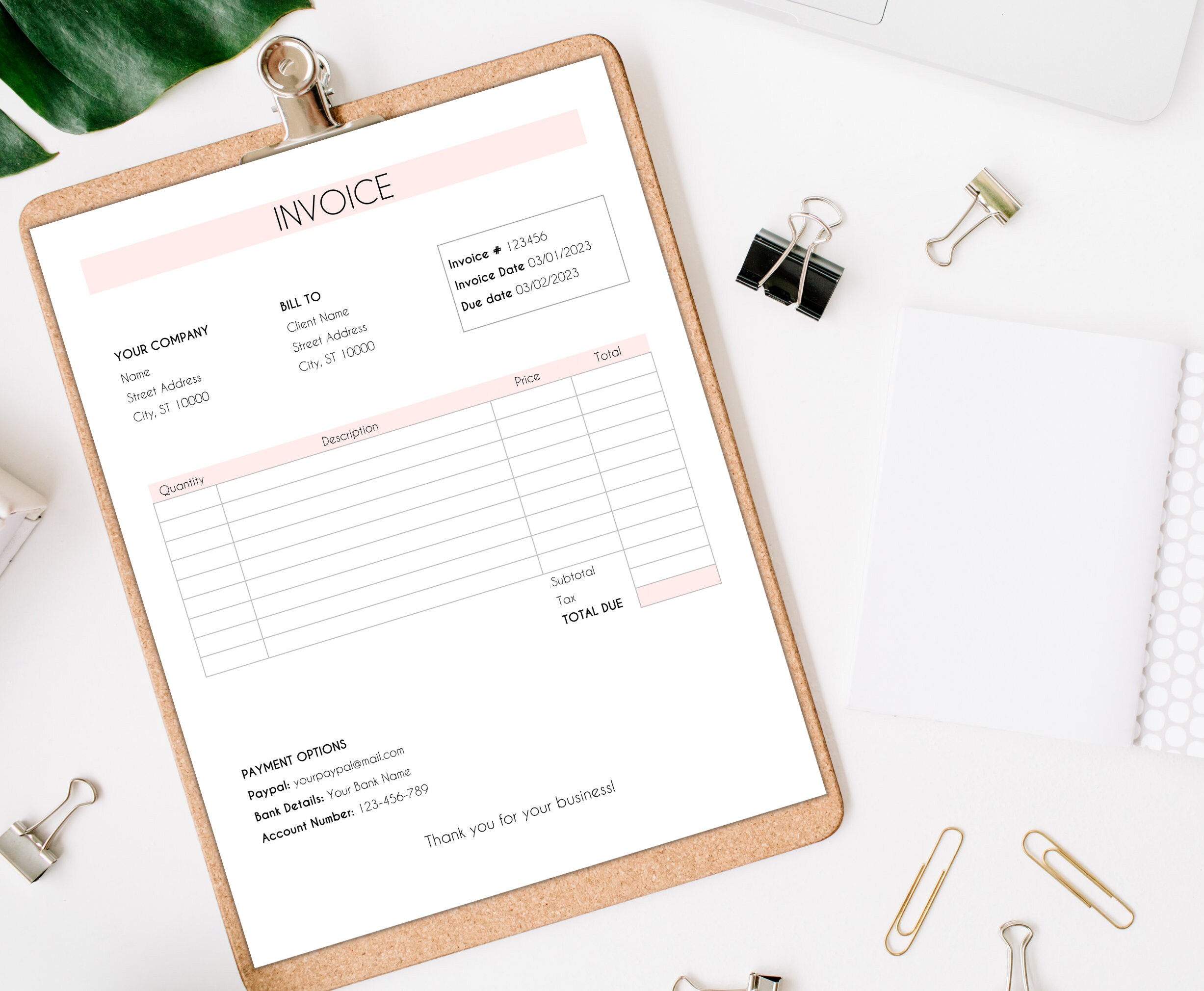 Invoice Template Word / Pink Billing Form / Editable / Instant Download ...