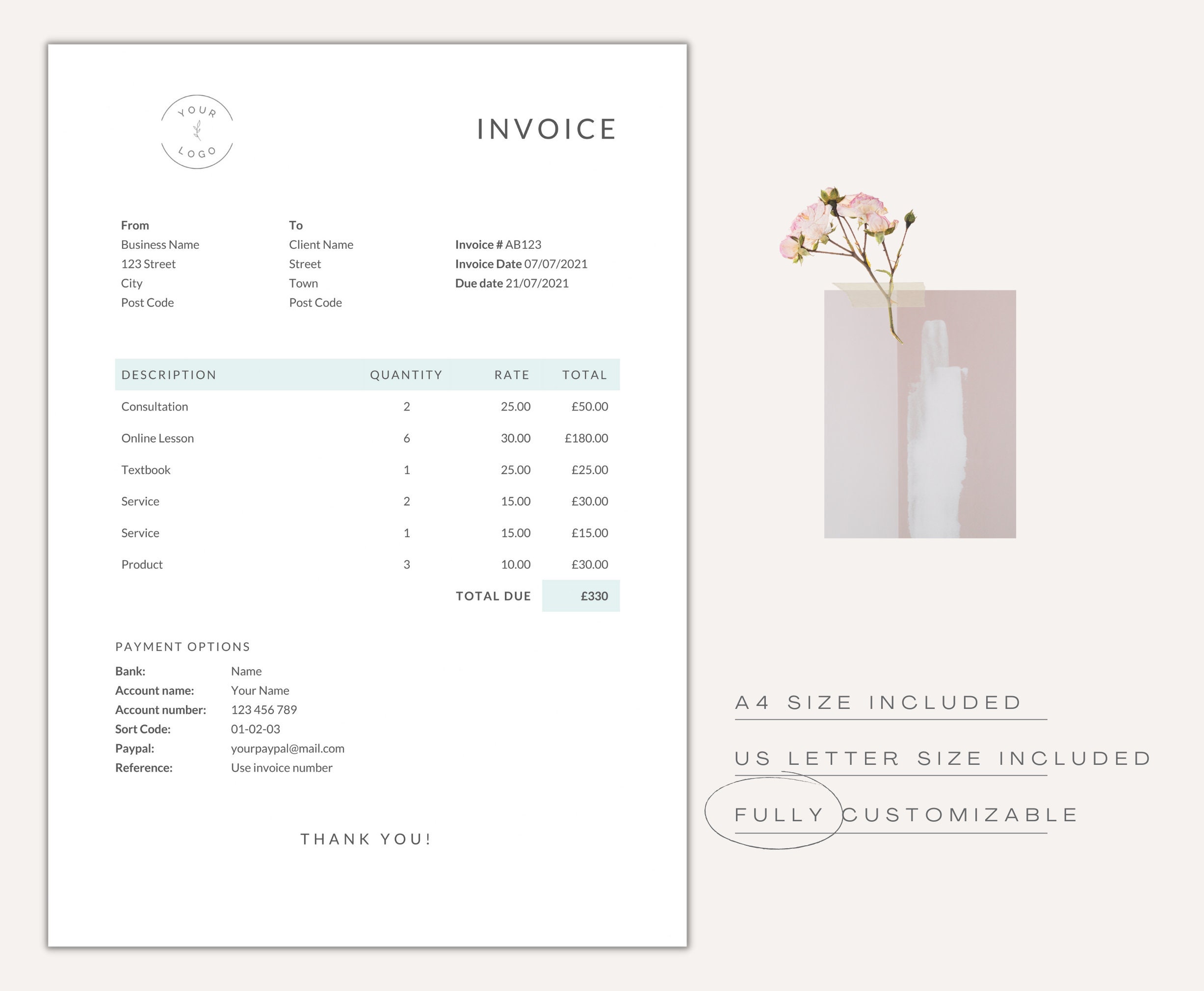 Invoice Template Word | Logo | Editable Billing Form - Etsy UK