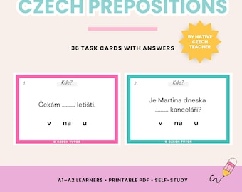 Czech Prepositions V NA U Task Cards | A1-A2 Grammar Practice (Digital Download)