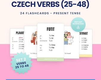 Tschechische Verben Karteikarten Set 2 | Verb Konjugation Lernen | Präsens Übungs | Tschechisch PDF für Anfänger