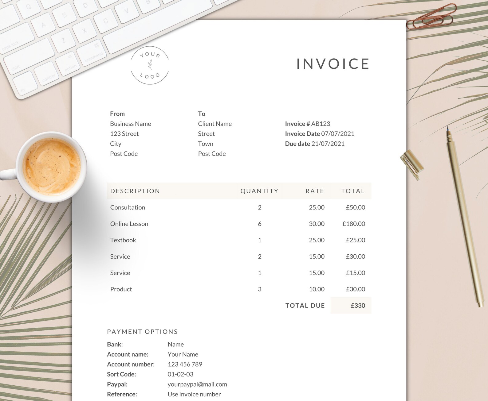 Invoice Template Word / Minimal Billing Form / Editable / Instant ...