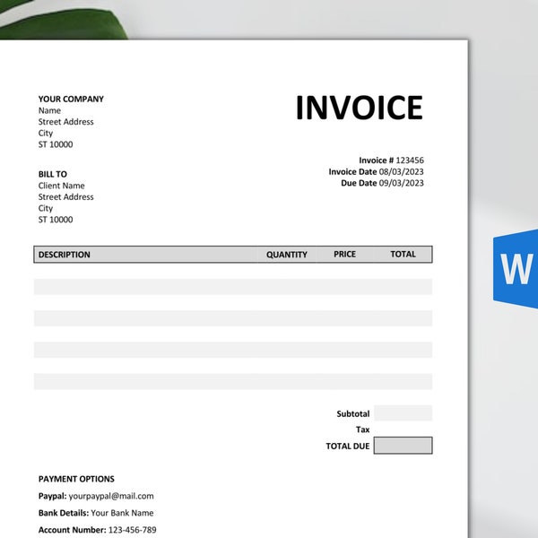 Invoice Template Word / Modern Billing Form / Editable / Instant Download