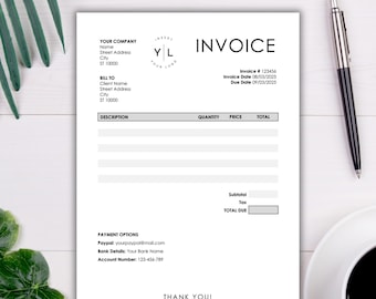 Minimalistische Rechnungsvorlage: Schwarz-Weiß, bearbeitbar in Word (Instant Download)