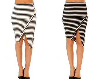 asymmetrical split striped skirt black or white