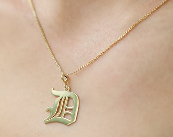 14K Gold Plated Old English Letter Necklace, Gothic Initial Choker, Birthday Gift, Graduation Gift, Personalized, Mothers Day Gifts