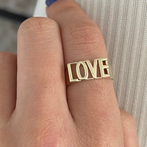 14K Solid Gold Love Ring, Chunky Ring, Stackable Ring, Birthday Gift, Graduation Gift, Christmas Gifts 2023