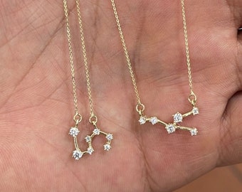 14K Solid Gold Zodiac Constellation Necklace, Zodiac Sign Gift, Birth Sign Charm, Birthday Gift,Graduation Gift,, Mothers Day Gifts