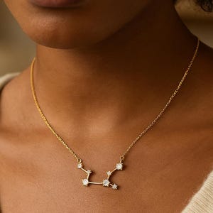 14K Solid Gold Zodiac Constellation Necklace, Birth Sign Charm, Custom Horoscope Pendant, Personalized Star Sign, Dainty Astrology Jewelry