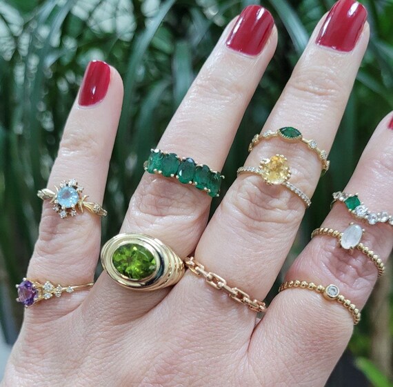 Solid 14 K Gold Peridot August Birthstone Leo Zodiac Ring. Gold ring w –  daizyjewellery