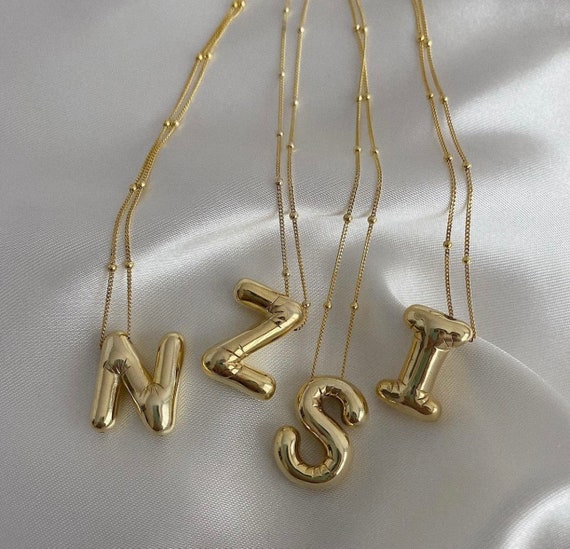 3D Balloon Initial Necklace Gold Puff 