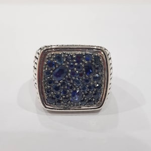 Pre Owned Blue Sapphire Classic Carve Chain Men John Hardy Ring Excellent Condition - Size 10