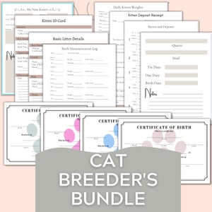Cat Breeder&#39;s Bundle | Digital Download | Printable | All In One | Cat Breeding Records |