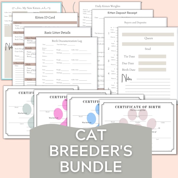 Cat Breeder's Bundle | Digital Download | Printable | All In One | Cat Breeding Records |