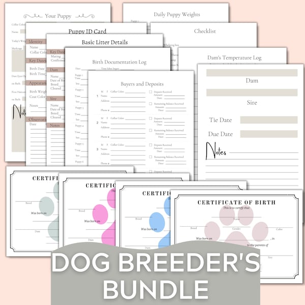 Dog Breeder's Bundle | Digital Download | Printable | All In One | Whelping Records | Puppies