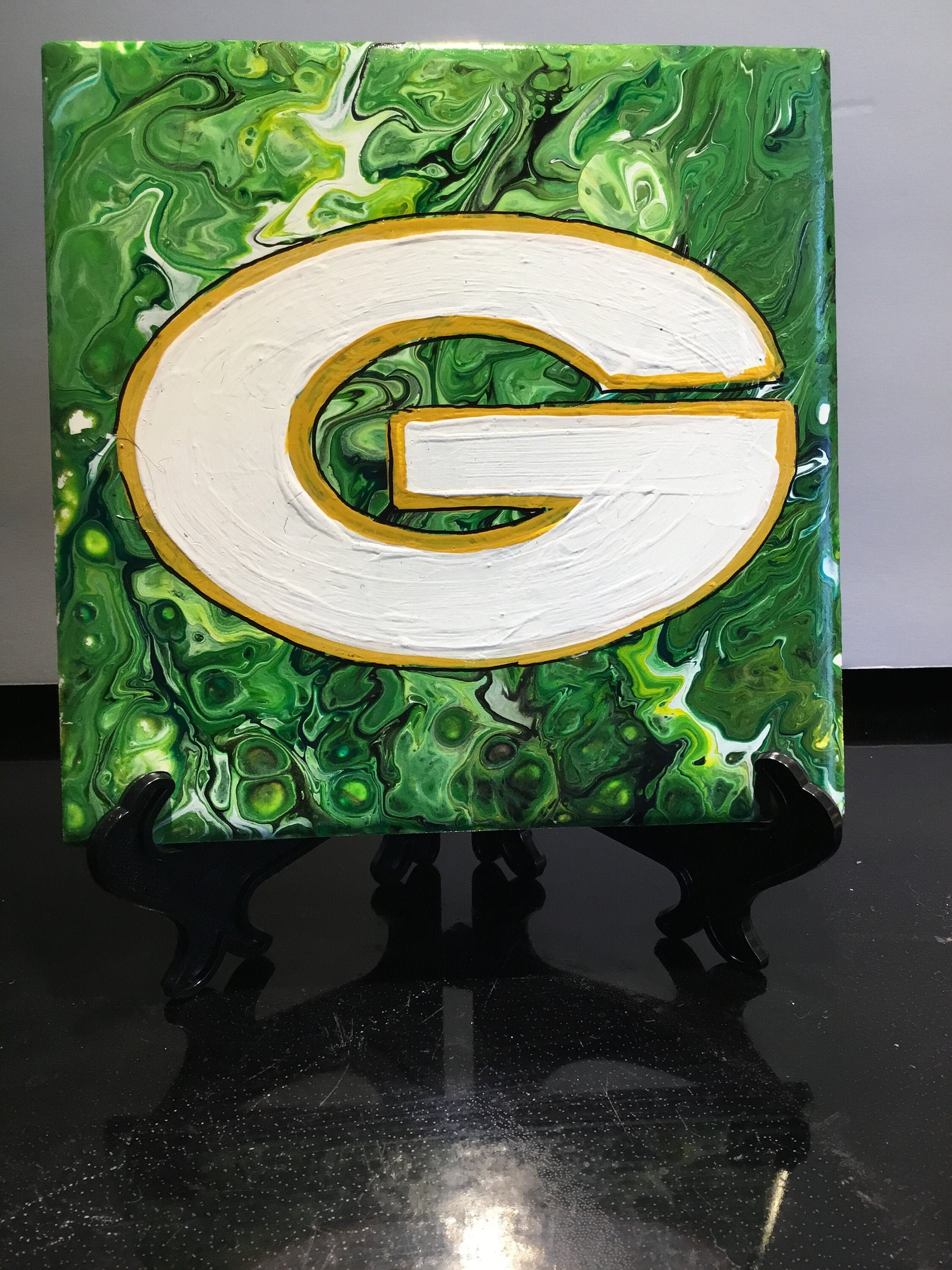 Green Bay Packers Tile painting / acrylic painting / art / Etsy