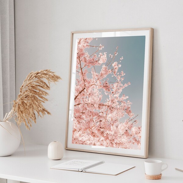 Cherry Blossom Art, Cherry Blossom Tree, Pastel Pink Art, Spring Nature Gift, Dusty Rose Nursery Decor, Japan Sakura, Blush Flower Wall Art