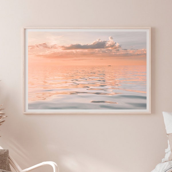 Pastel Beach Print, Beach Lovers Gift, Calming Wall Art, Pink Sea print, Boho Framed Art, Ocean Tides, Indonesia Photography,Trendy Wall Art