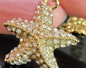 Vintage J Crew kristallen zeester ketting sprankelende gouden sieraden, J Crew kristallen zeester ketting, sprankelende kristallen ketting, J Crew sieraden