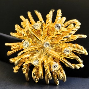 Vintage 1960s Rhinestone Brooch, Gold-Tone Firework Pin, Cubic Zircon Brooch, vintage small crystals brooch,cubic zircon brooch