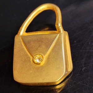 Vintage 1960s Gold-Toned Purse Brooch Crystal Pin AAI Signed, Jewelry designer signed purse brooch,Gold plated metal brooch pin