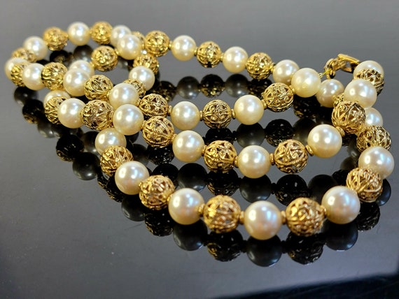 Napier Etruscan revival pearl beaded necklace,etr… - image 3