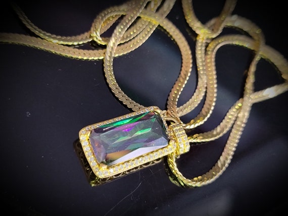 Rectangular rainbow crystal pendant necklace,colo… - image 8