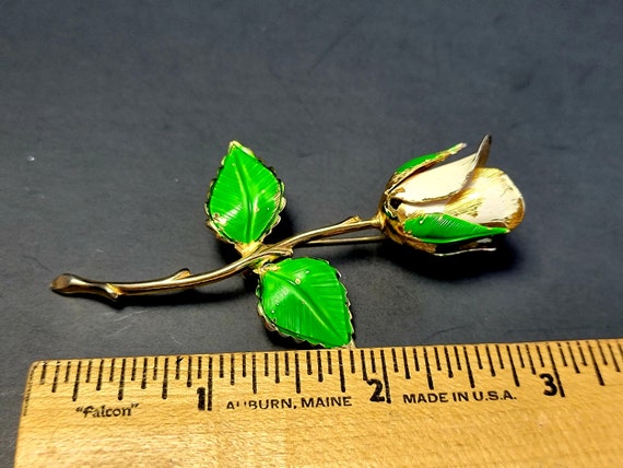 Vintage Giovanni  green and gold rose brooch,giov… - image 4