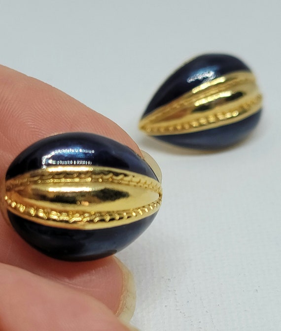 Avon navy gold teardrop earrings,navy blue earrin… - image 10