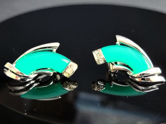 Coro green thermoset clip on earrings, no piercin… - image 7