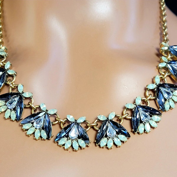J Crew blue crystal statement link necklace, Evening necklace, sparkly crystal necklace, J Crew jewelry