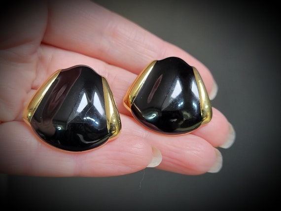Monet black enamel geometric earrings,acrylic geo… - image 8