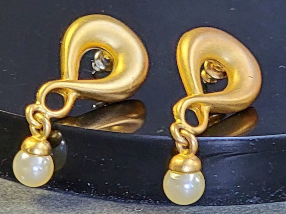 Gold infinity drop pearl earrings,infinity pearl … - image 1