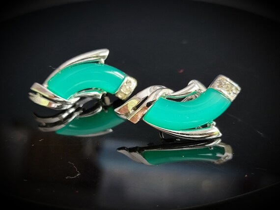 Coro green thermoset clip on earrings, no piercin… - image 2