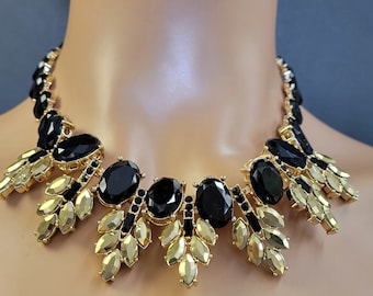 INC Chunky Crystal Statement Necklace with Black Onyx 18-Inch,, black onyx crystal, necklace,onyx crystal necklace