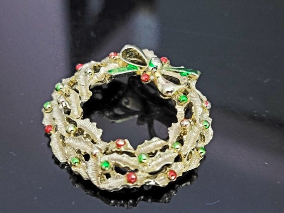 Gerry's Christmas Wreath Brooch pin, Vintage chri… - image 3
